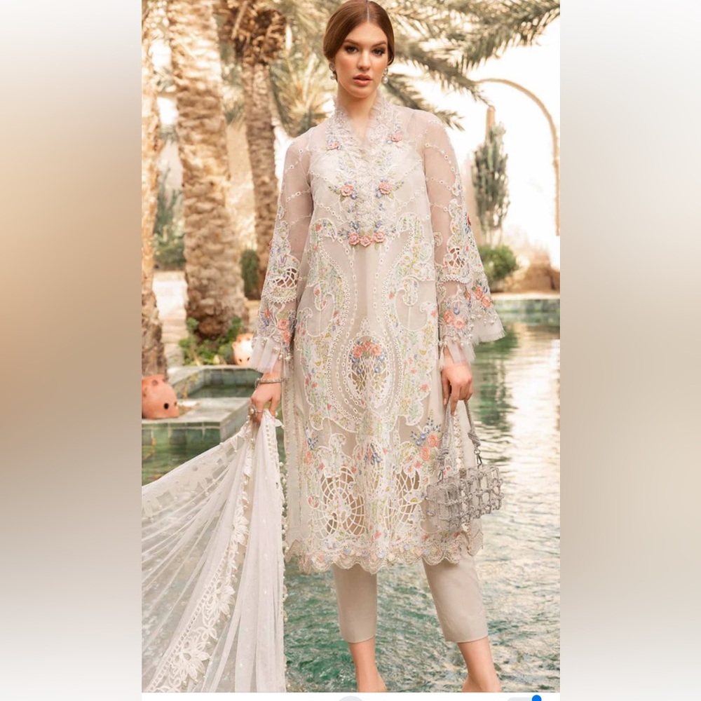 Floral Embroidered Lace Dress 3 piece Indian Pakistani designer dresss